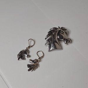 Horse Head Earring And Brooch/Pendant Set